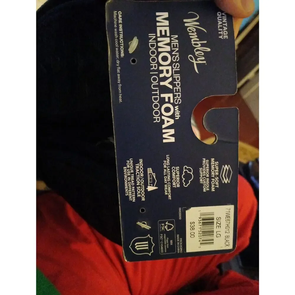 Wembley Slippers Size L Men’s 9.5 - 10.5 Outdoor/Indoor Memory Foam
